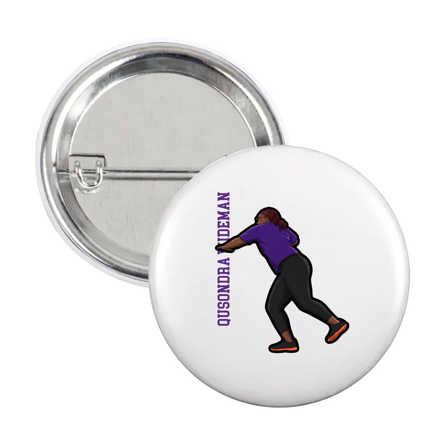 Game Day Button — Name Vertical in White