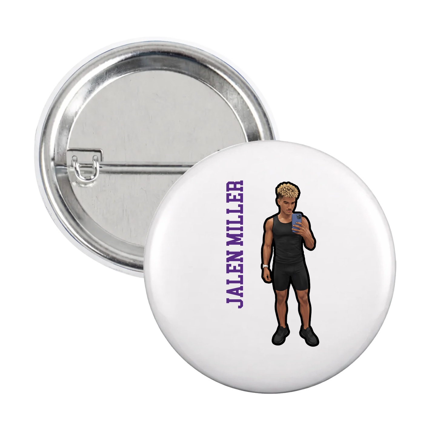 Game Day Button — Name Vertical in White