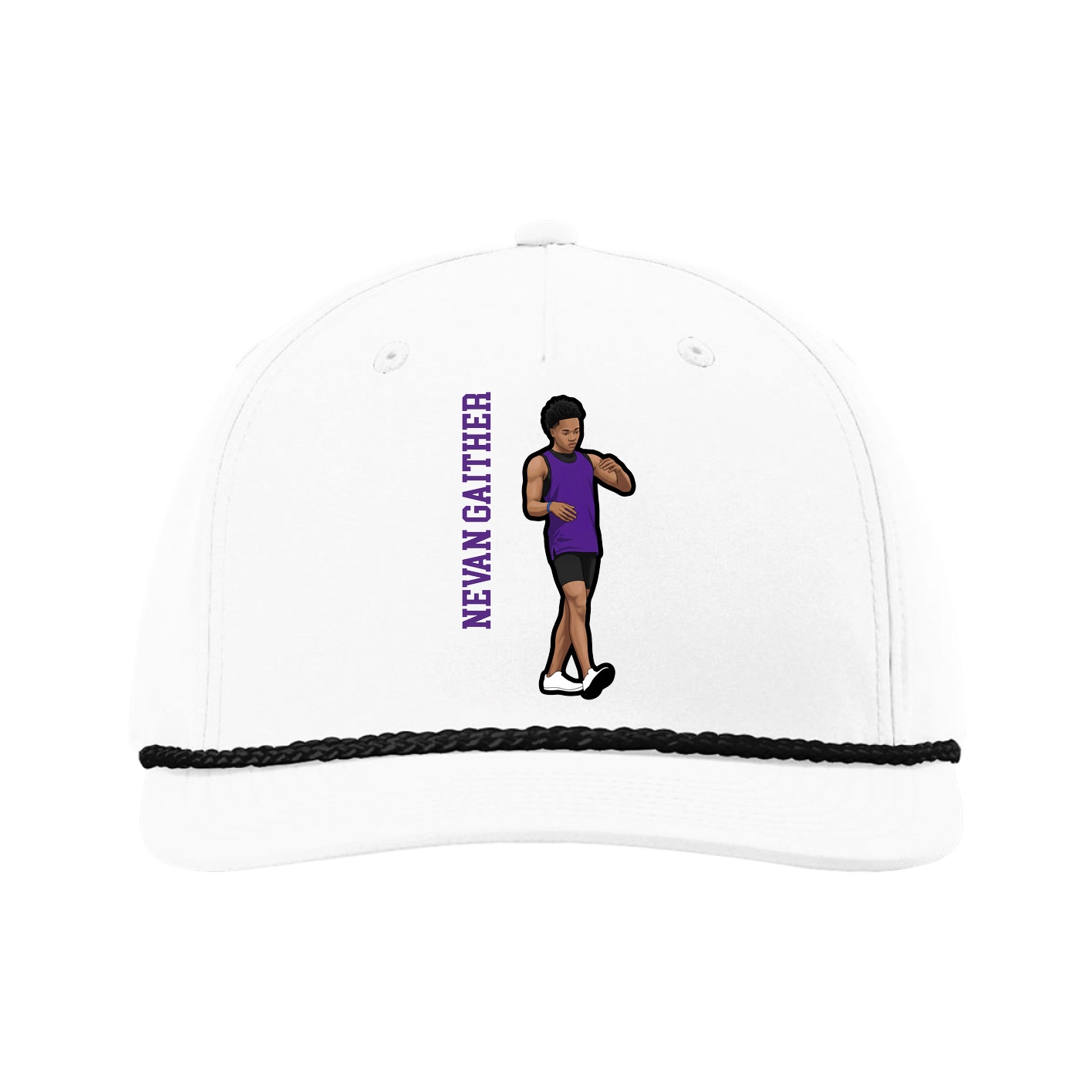 Five-Panel Classic Rope Cap — Name Vertical in White
