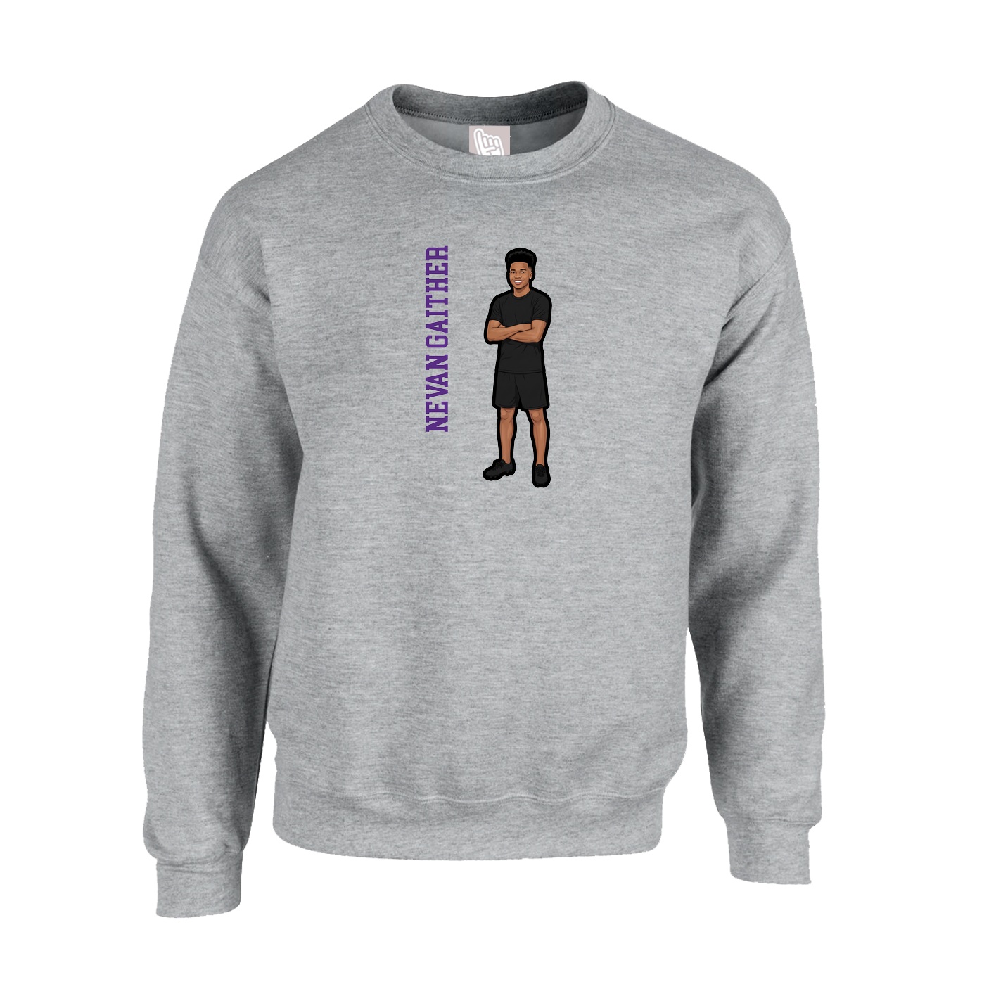 Fleece Crew — Name Vertical in Grey