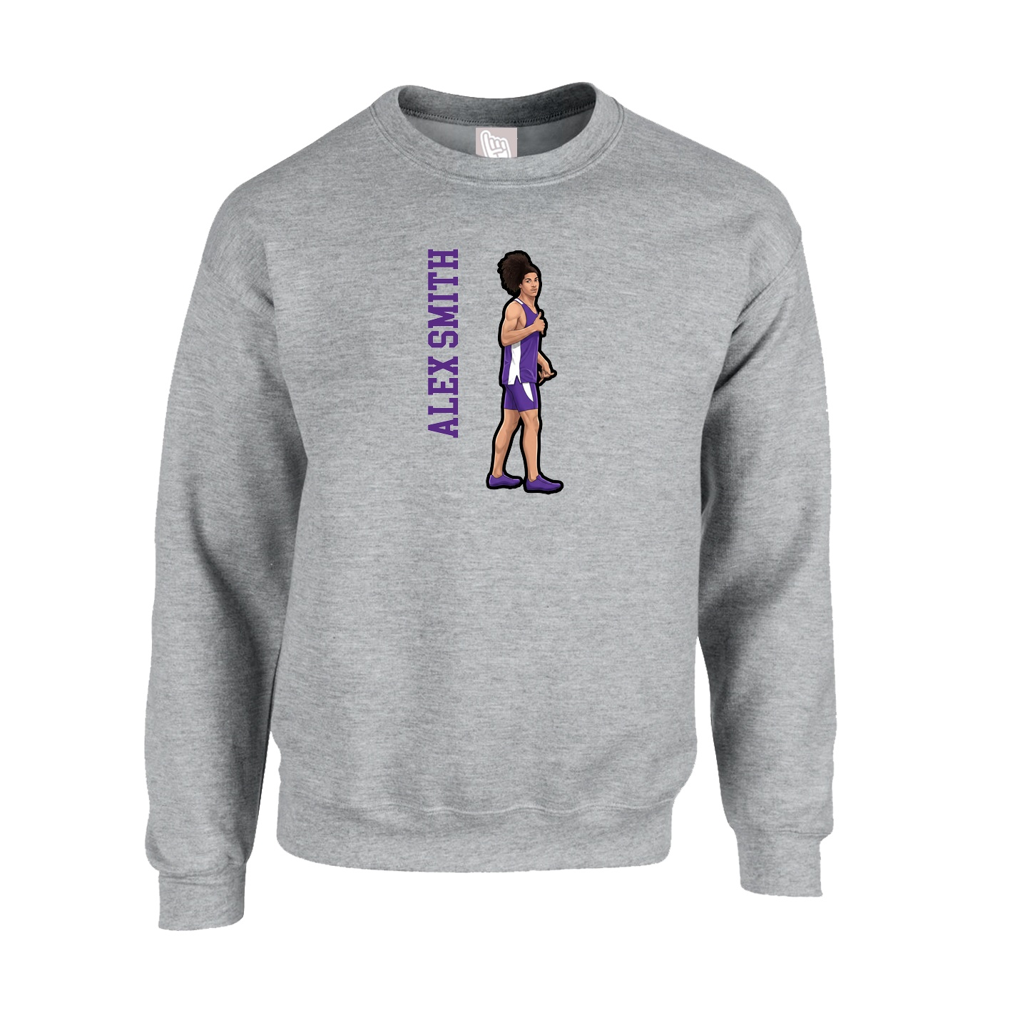 Fleece Crew — Name Vertical in Grey