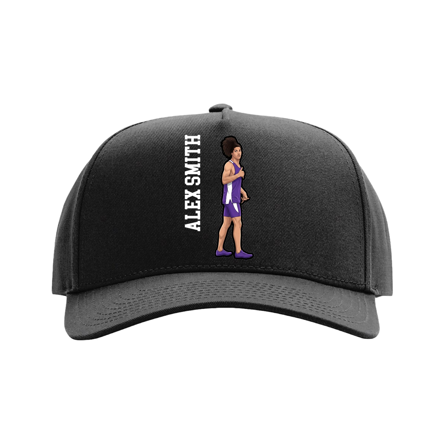 Full Fabric Five-Panel Champ Cap — Name Vertical in Black