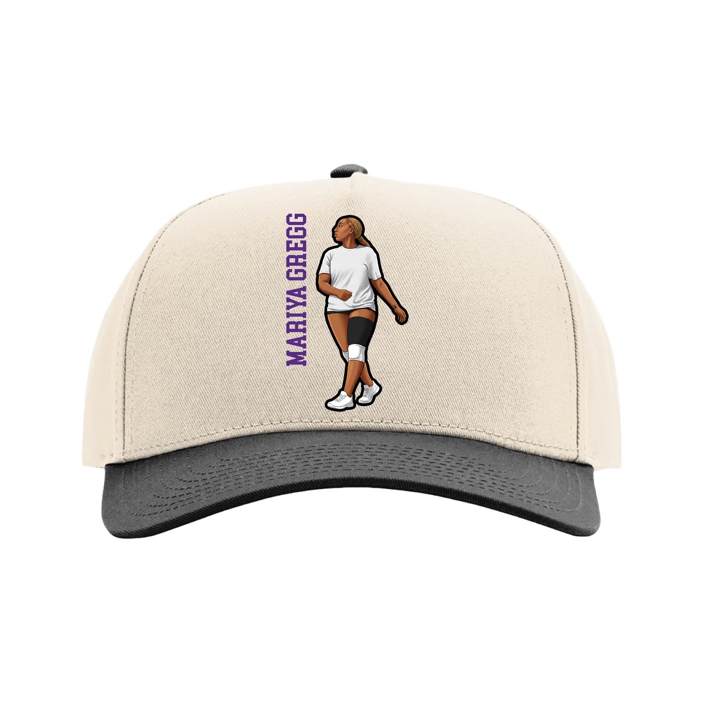 Full Fabric Five-Panel Champ Cap — Name Vertical in Cream/Black