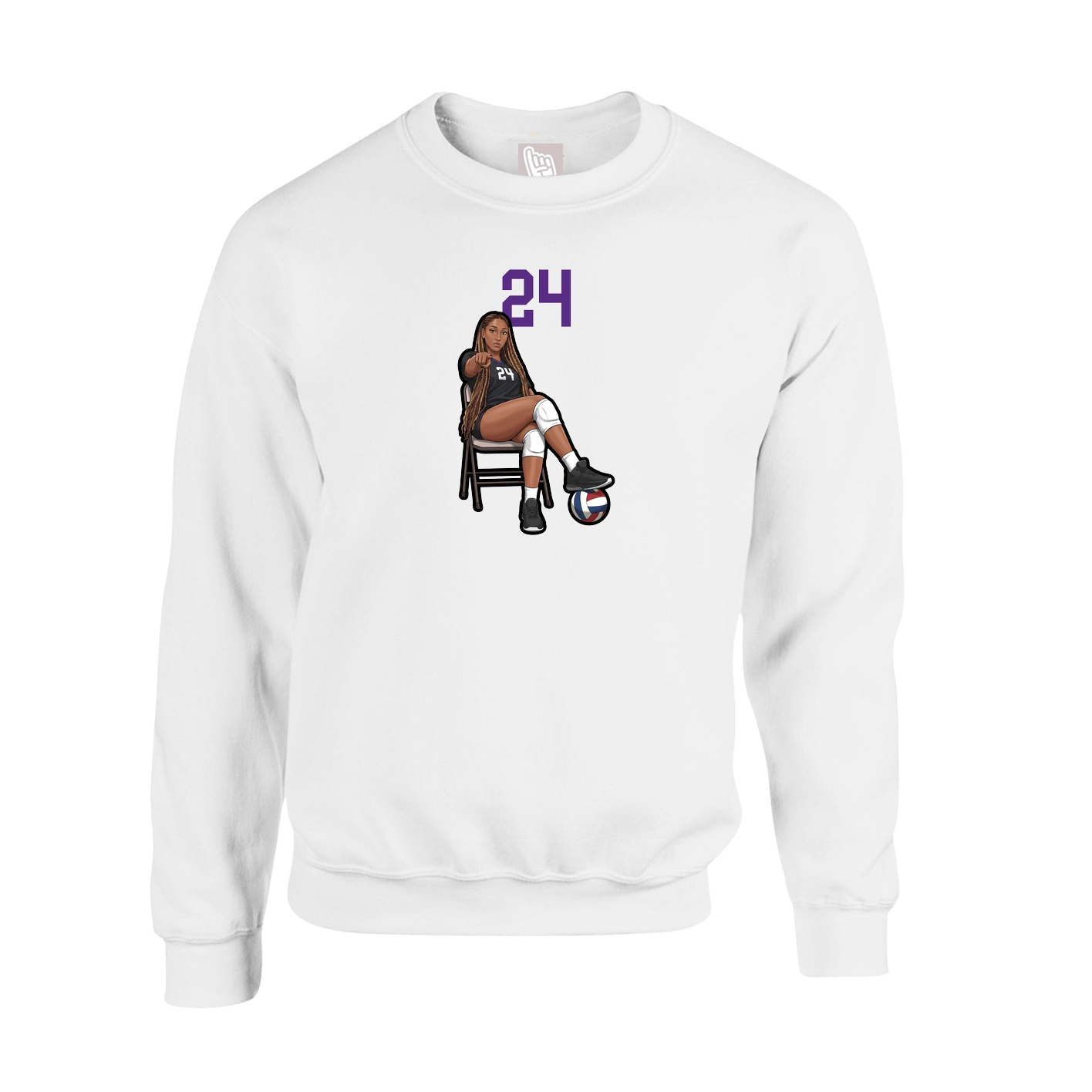 Fleece Crew — Number Top in White