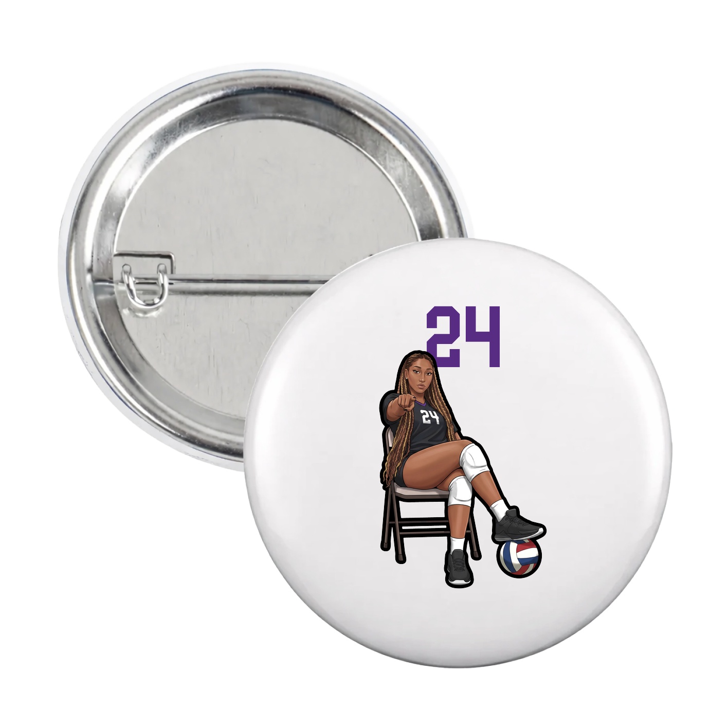 Game Day Button — Number Top in White