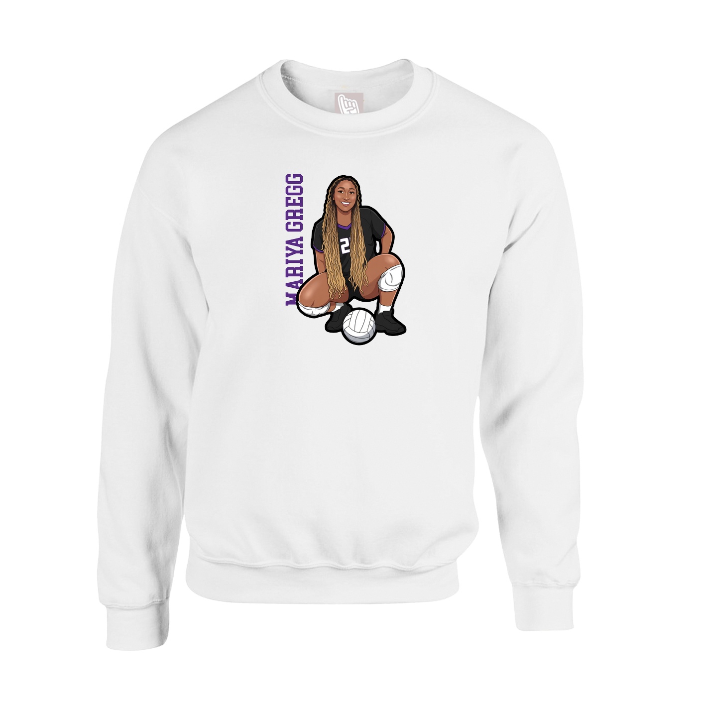 Fleece Crew — Name Vertical in White