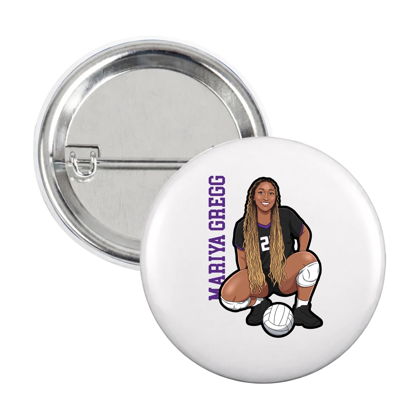Game Day Button — Name Vertical in White