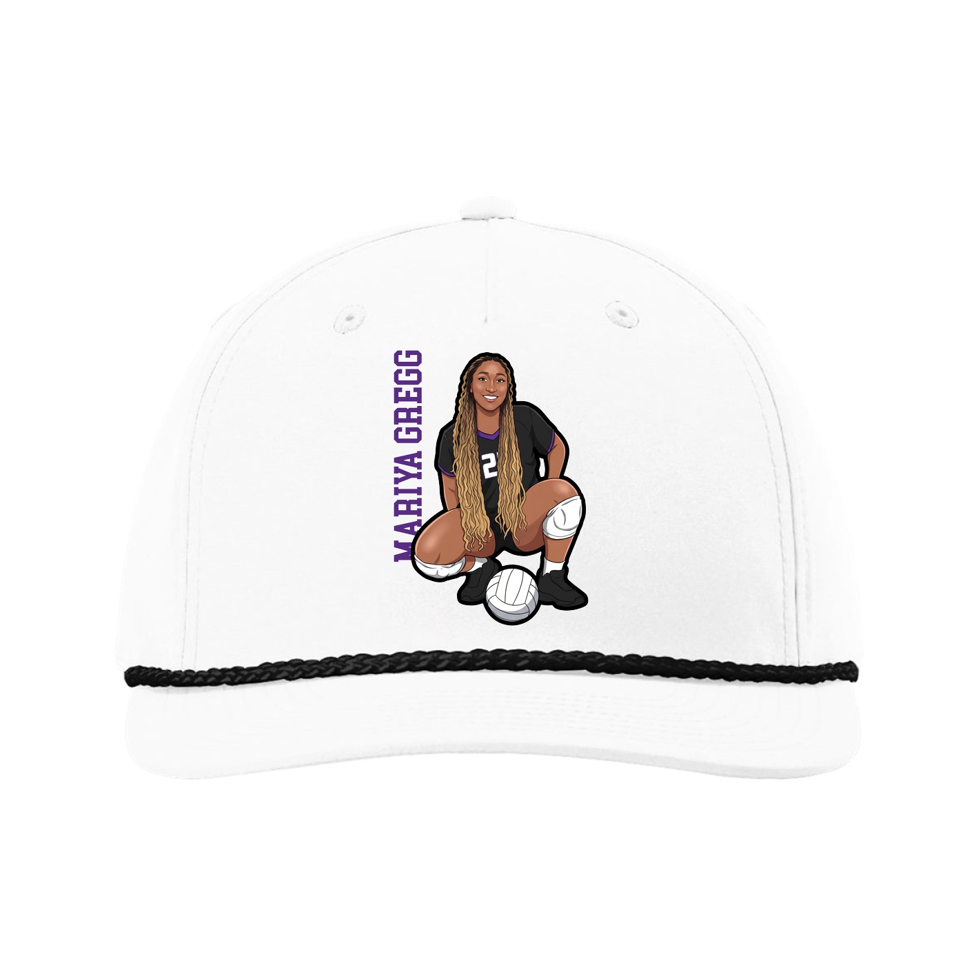 Five-Panel Classic Rope Cap — Name Vertical in White