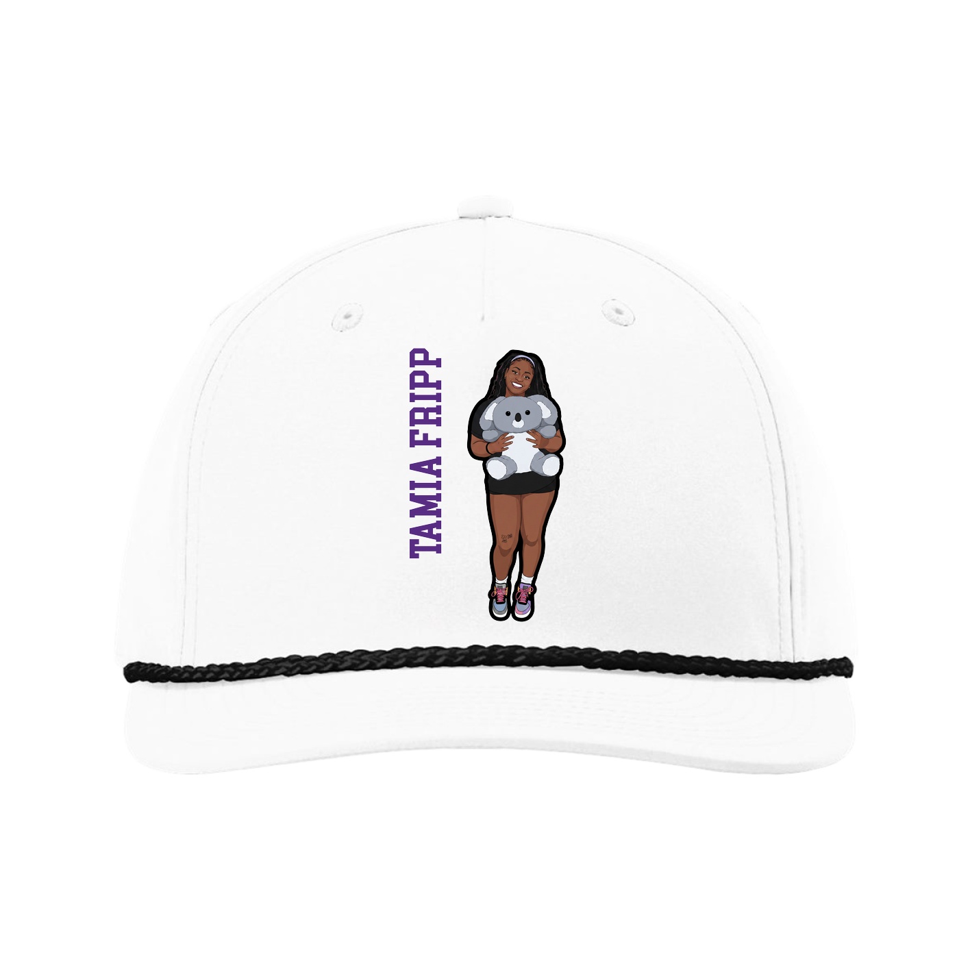 Five-Panel Classic Rope Cap — Name Vertical in White