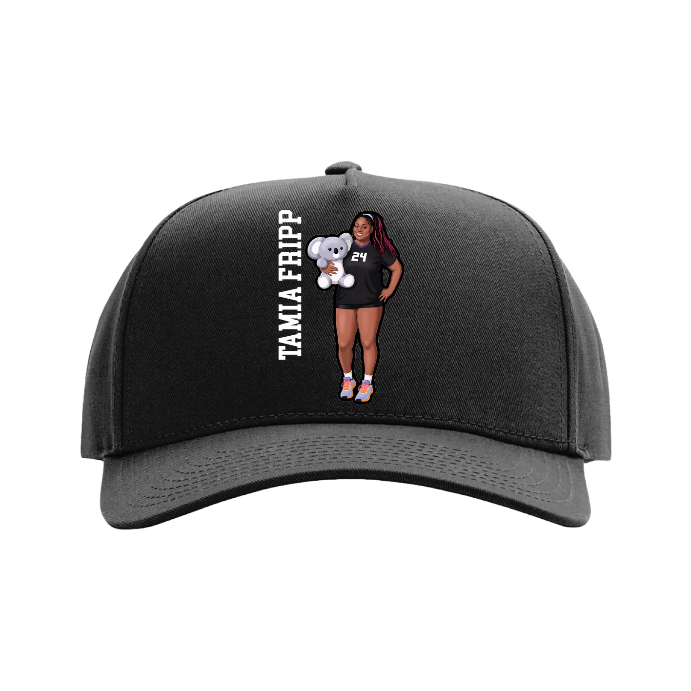 Full Fabric Five-Panel Champ Cap — Name Vertical in Black