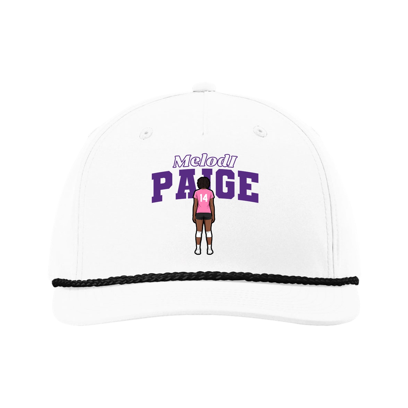 Five-Panel Classic Rope Cap — Name Arch in White