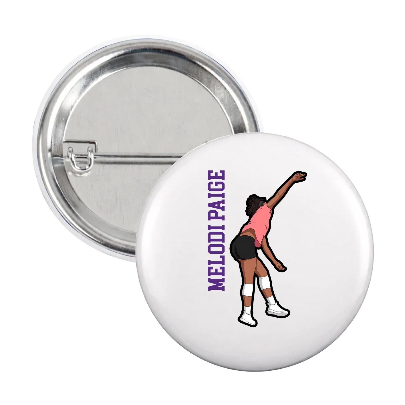 Game Day Button — Name Vertical in White