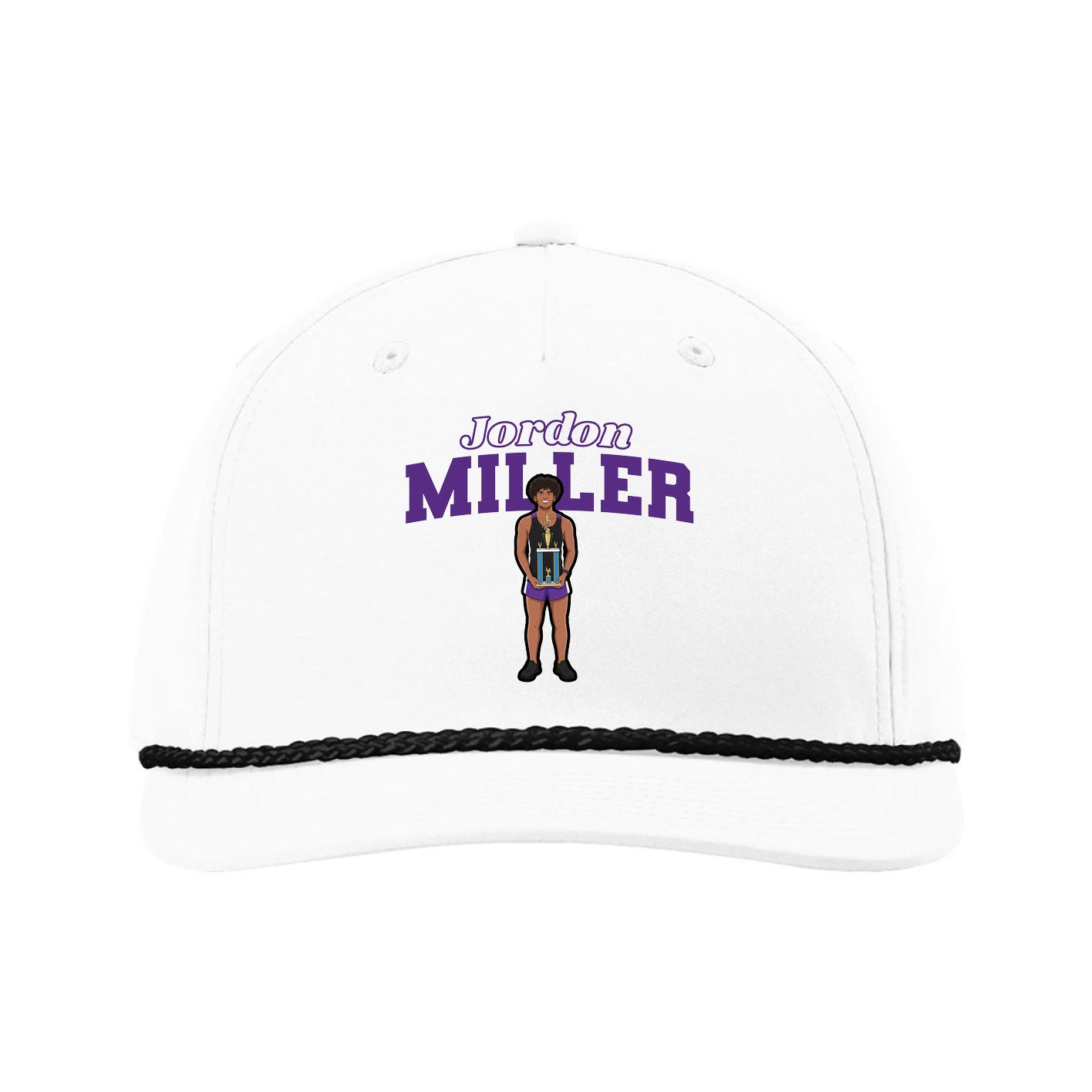 Five-Panel Classic Rope Cap — Name Arch in White