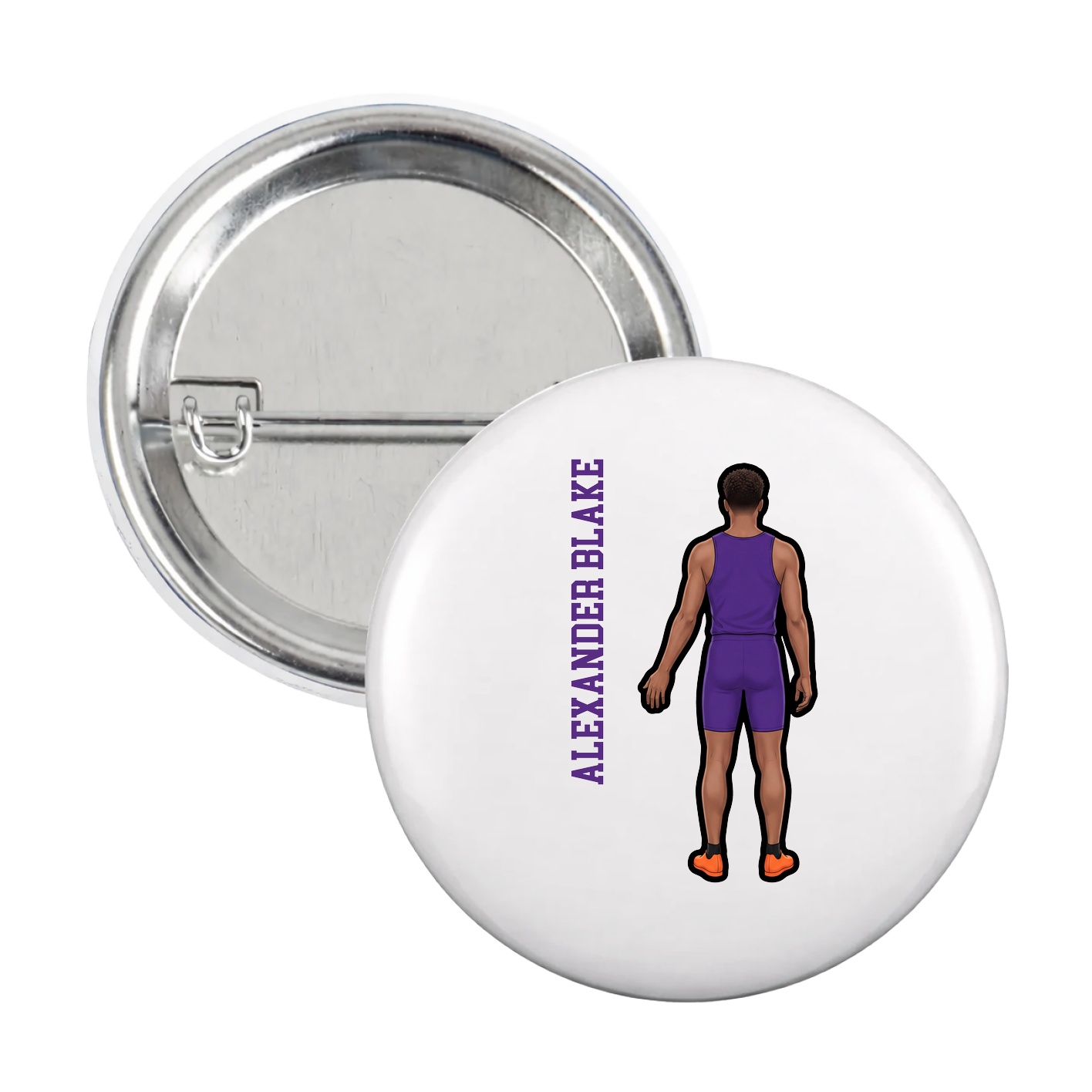 Game Day Button — Name Vertical in White