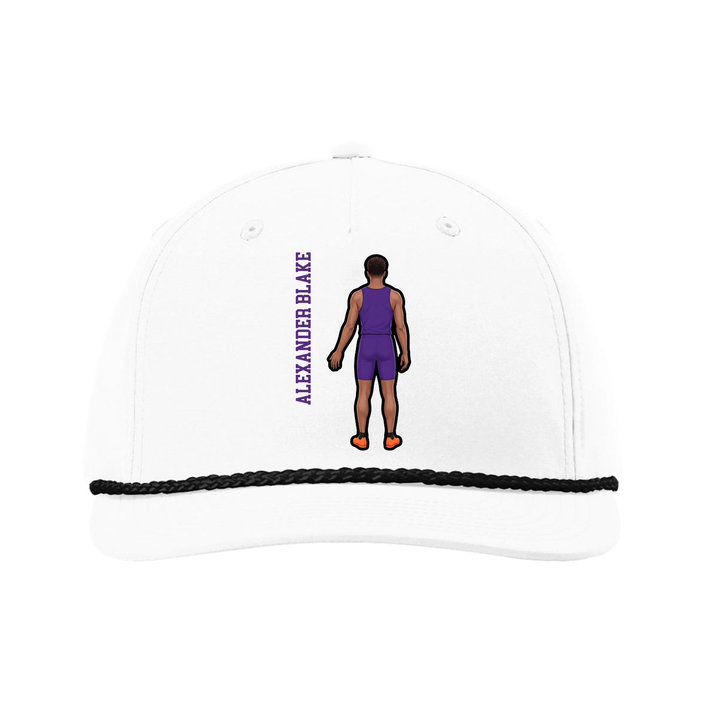 Five-Panel Classic Rope Cap — Name Vertical in White