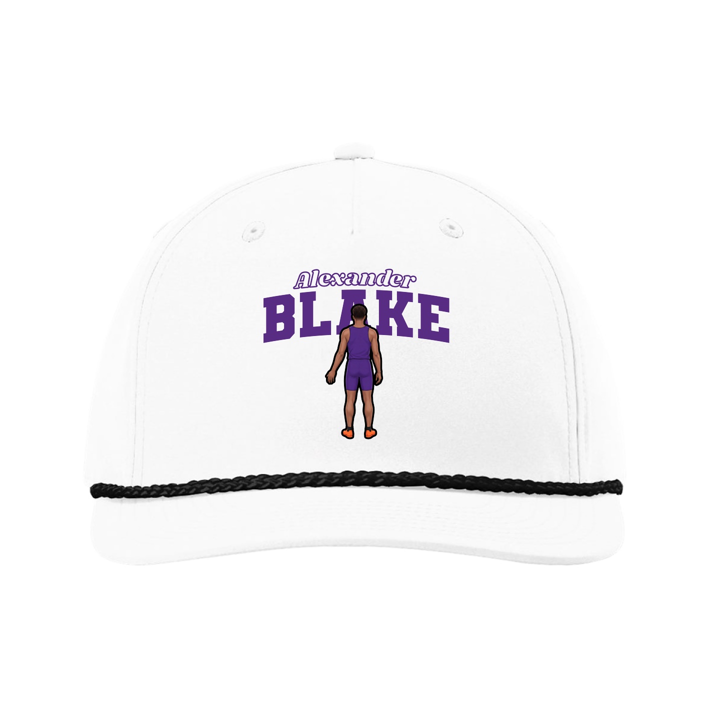 Five-Panel Classic Rope Cap — Name Arch in White