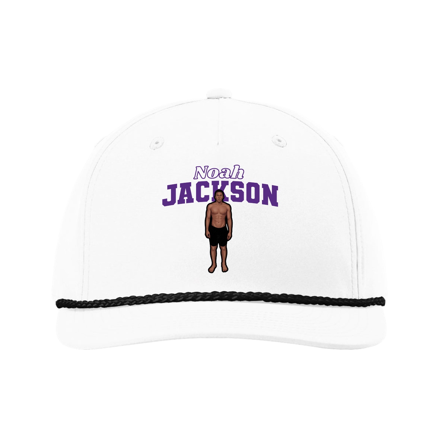 Five-Panel Classic Rope Cap — Name Arch in White