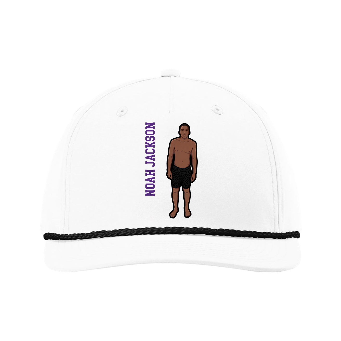 Five-Panel Classic Rope Cap — Name Vertical in White