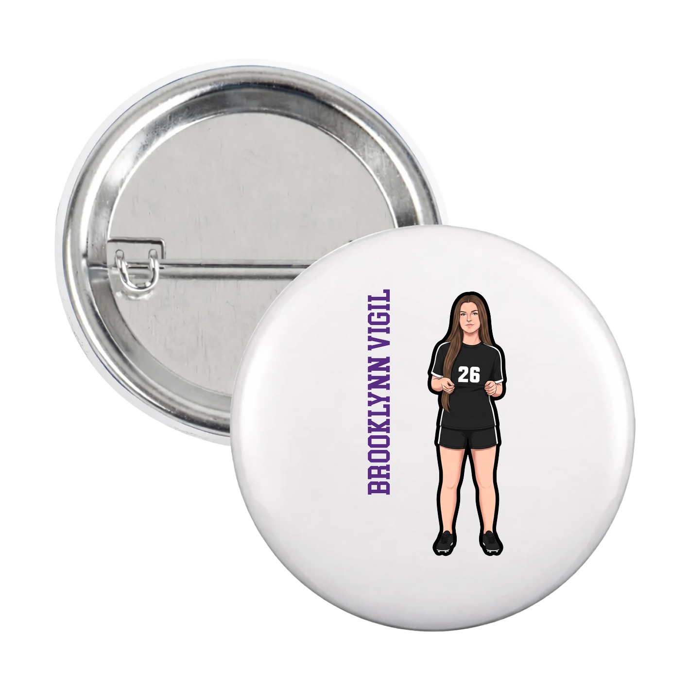 Game Day Button — Name Vertical in White
