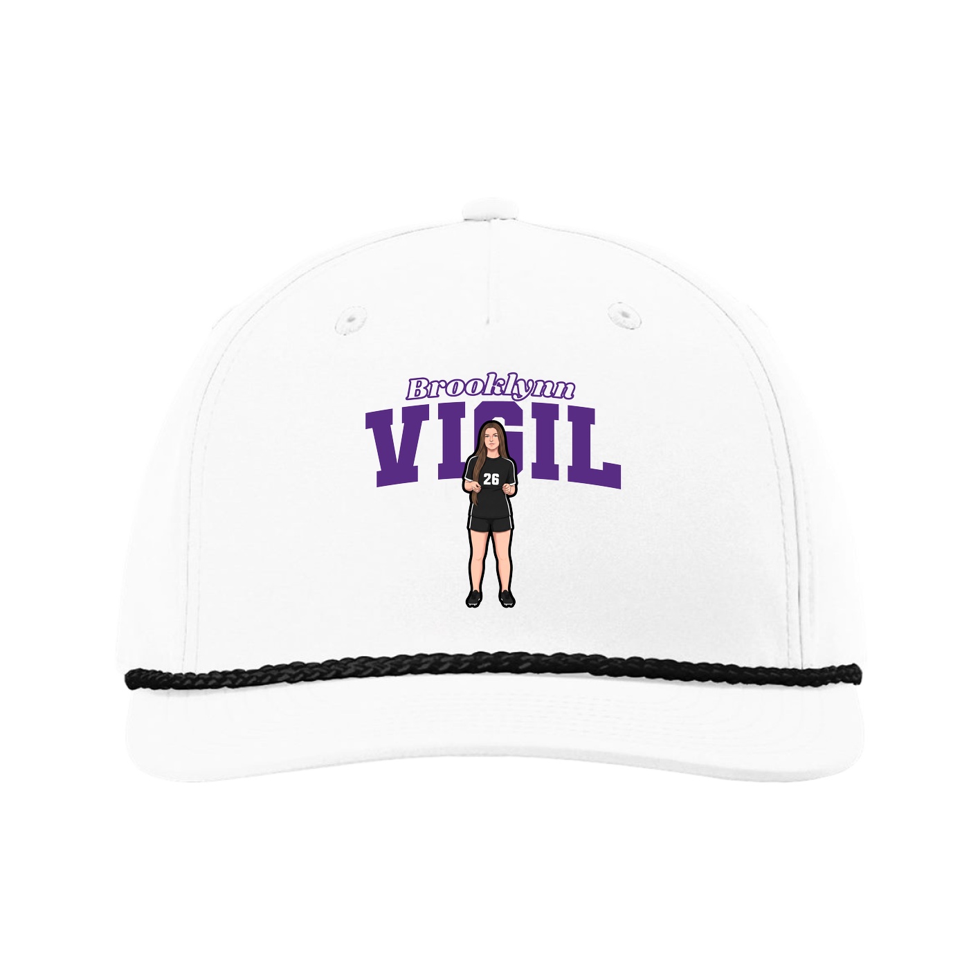 Five-Panel Classic Rope Cap — Name Arch in White