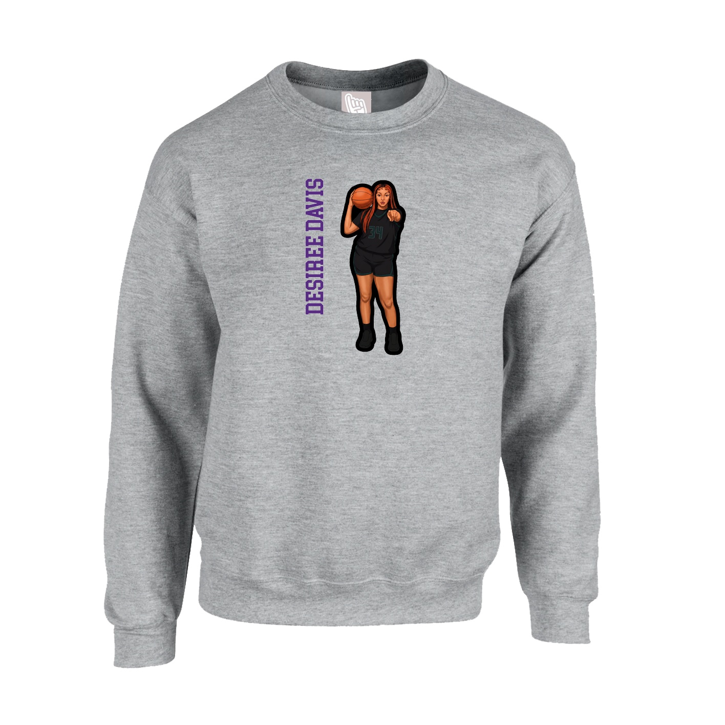 Fleece Crew — Name Vertical in Grey