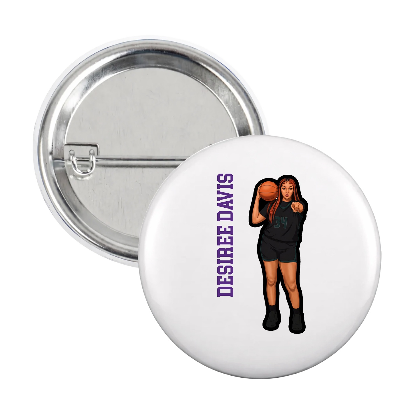 Game Day Button — Name Vertical in White