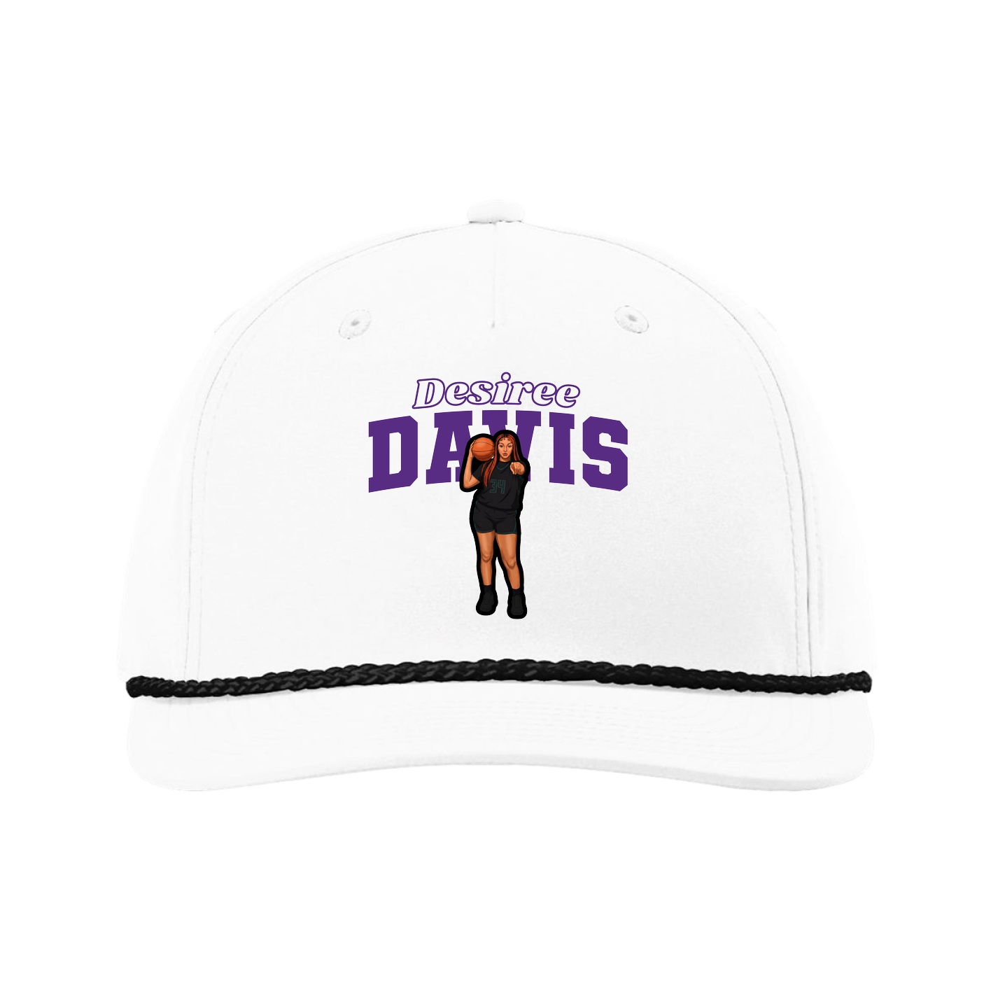 Five-Panel Classic Rope Cap — Name Arch in White