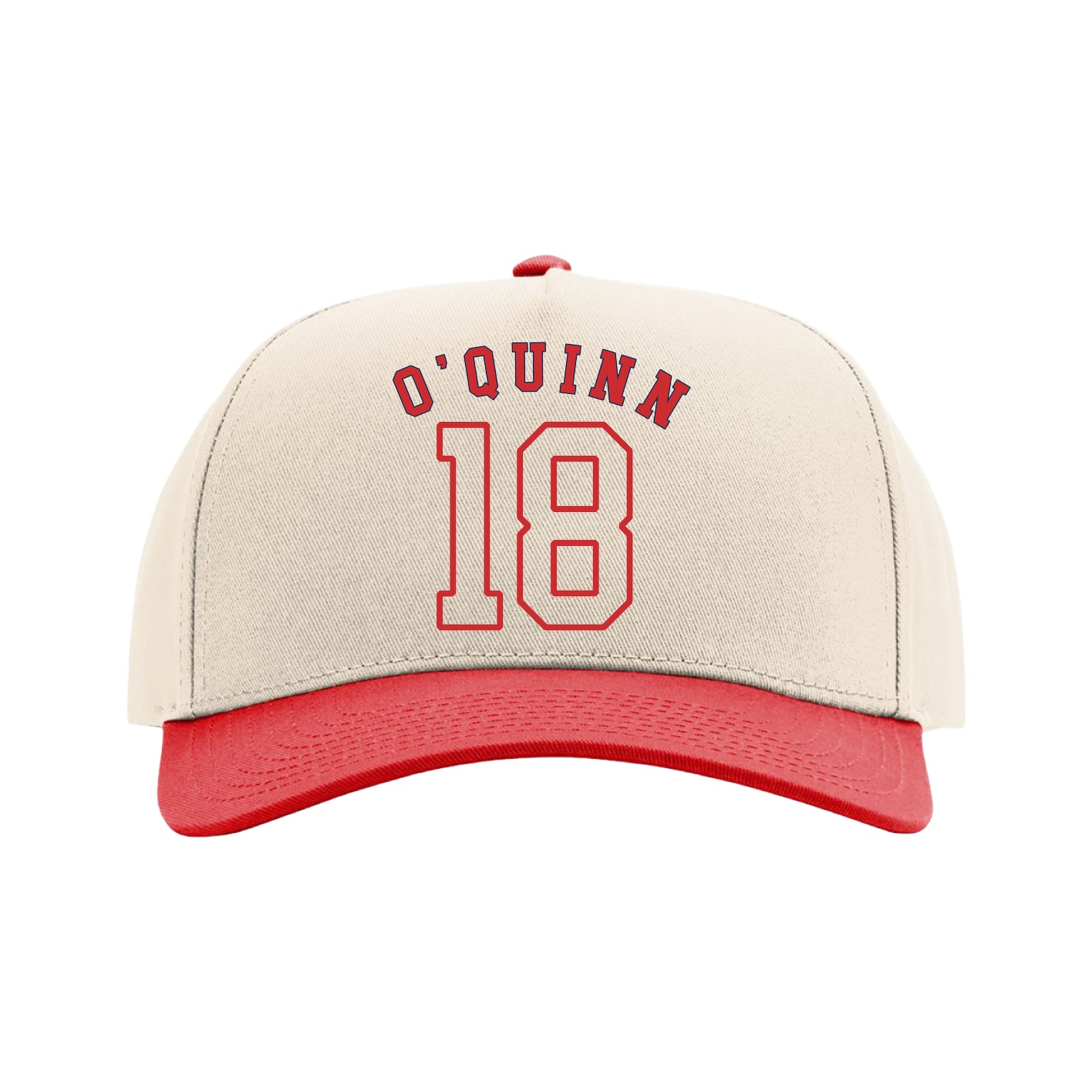Full Fabric Five-Panel Champ Cap — Shirsey Arch in Cream/Red