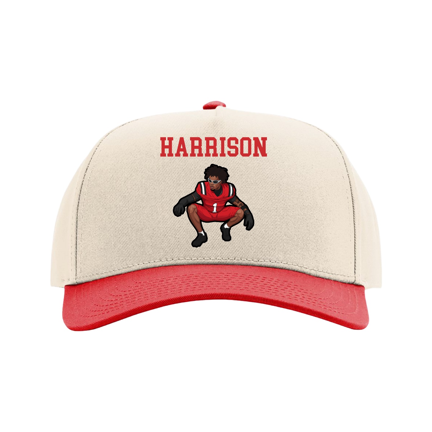 Full Fabric Five-Panel Champ Cap — Shirsey in Cream/Red
