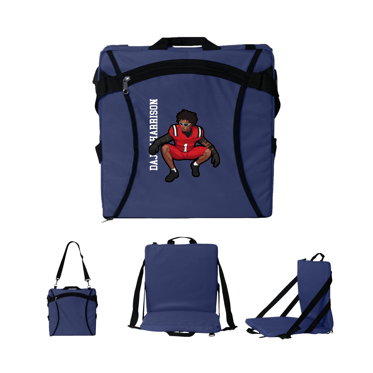 Folding Stadium Seat — Name Vertical in Navy