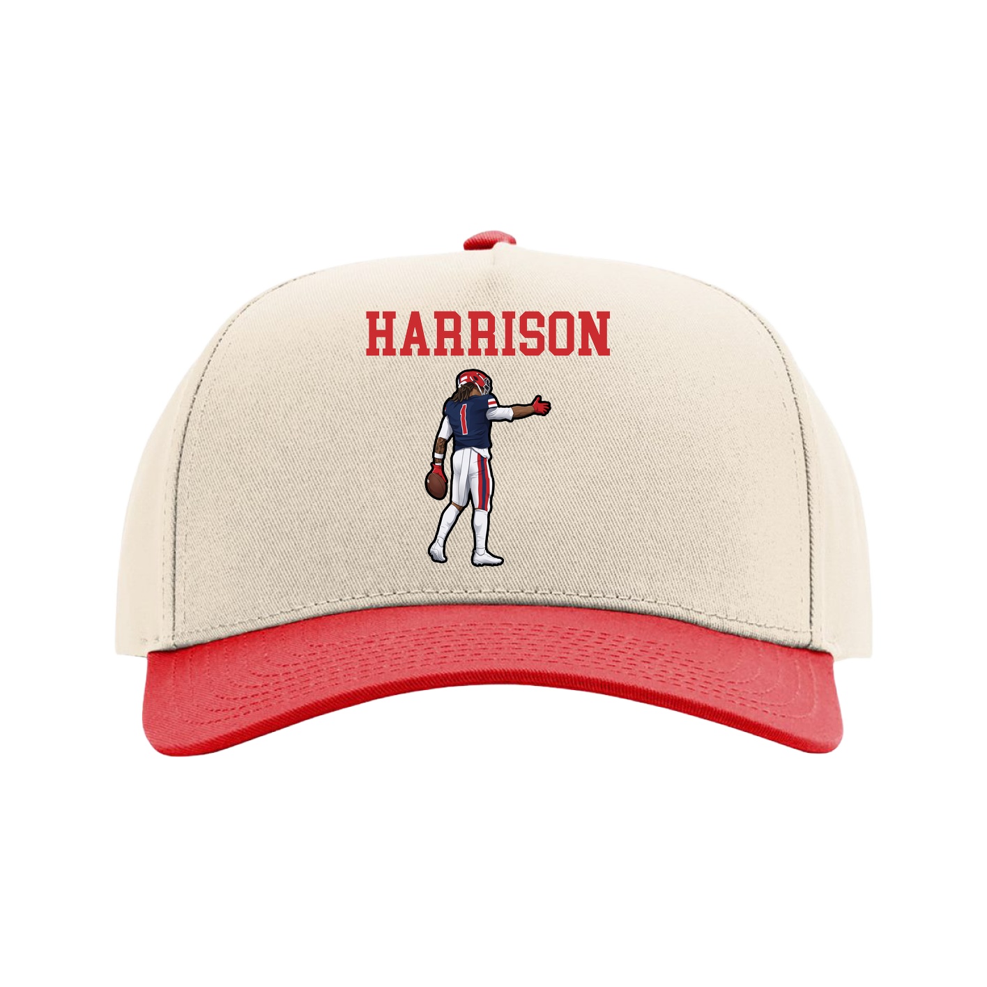 Full Fabric Five-Panel Champ Cap — Shirsey in Cream/Red