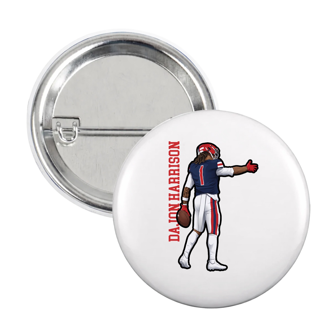 Game Day Button — Name Vertical in White