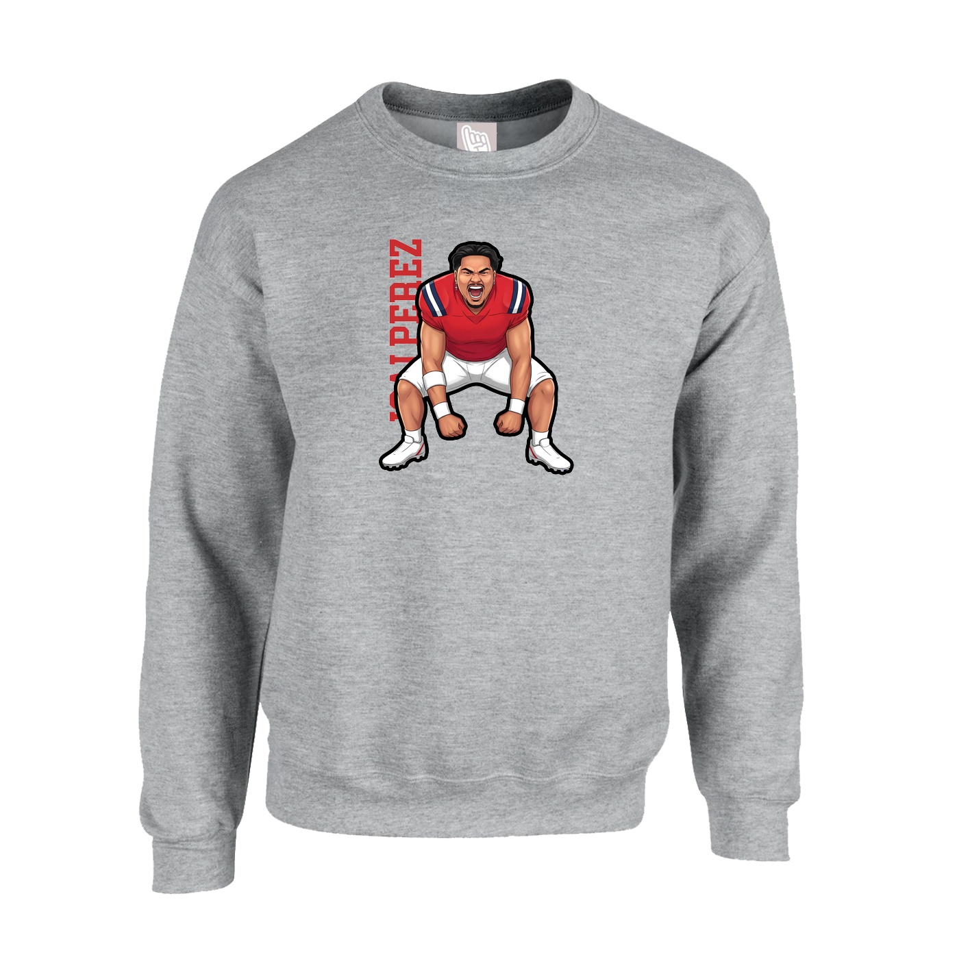 Fleece Crew — Name Vertical in Grey