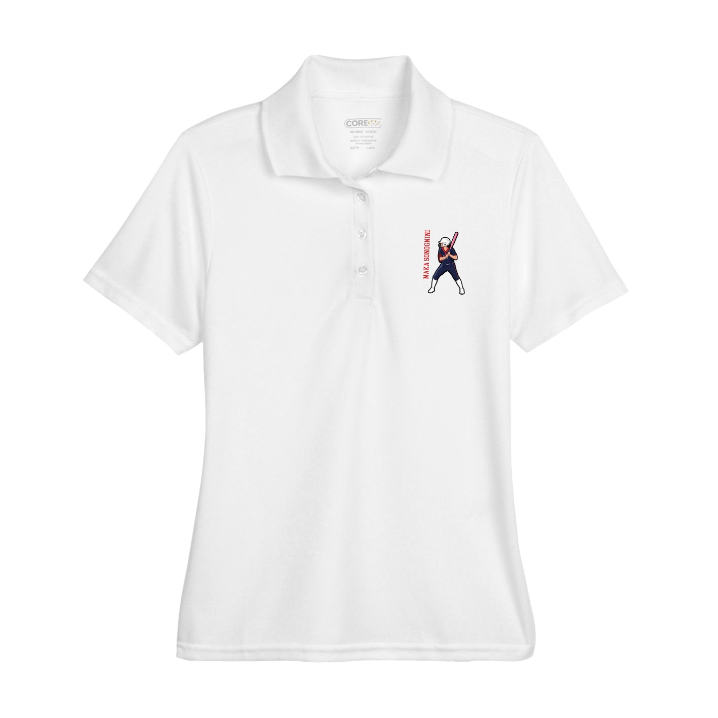 Womens Performance Polo — Name Vertical in White