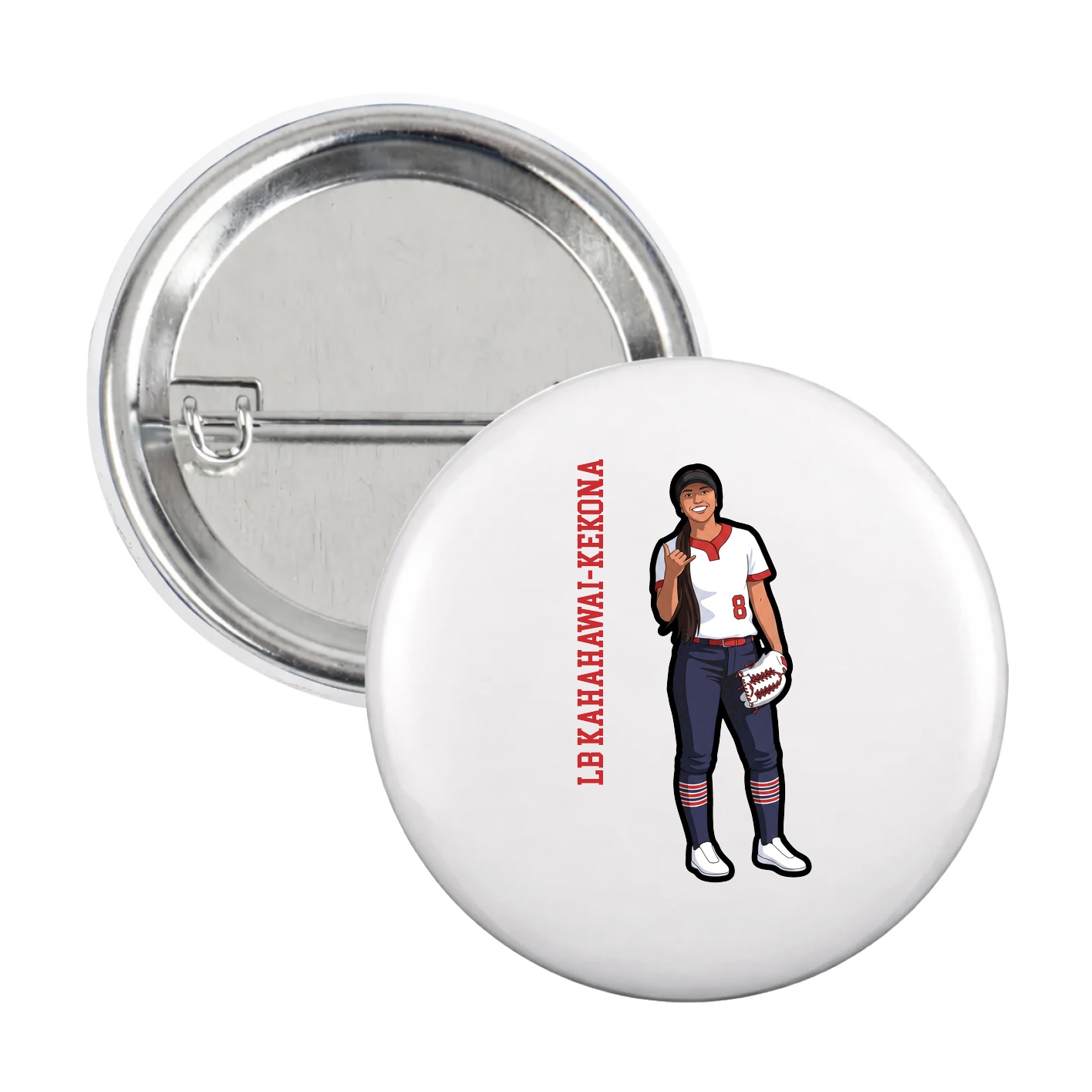 Game Day Button — Name Vertical in White