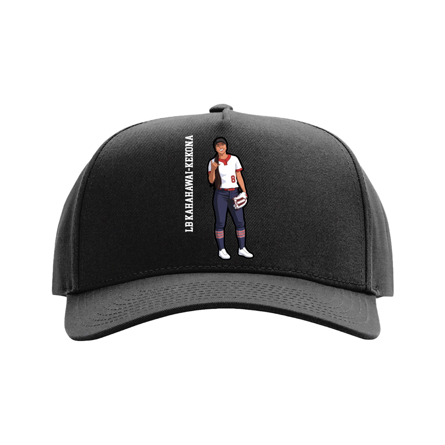 Full Fabric Five-Panel Champ Cap — Name Vertical in Black