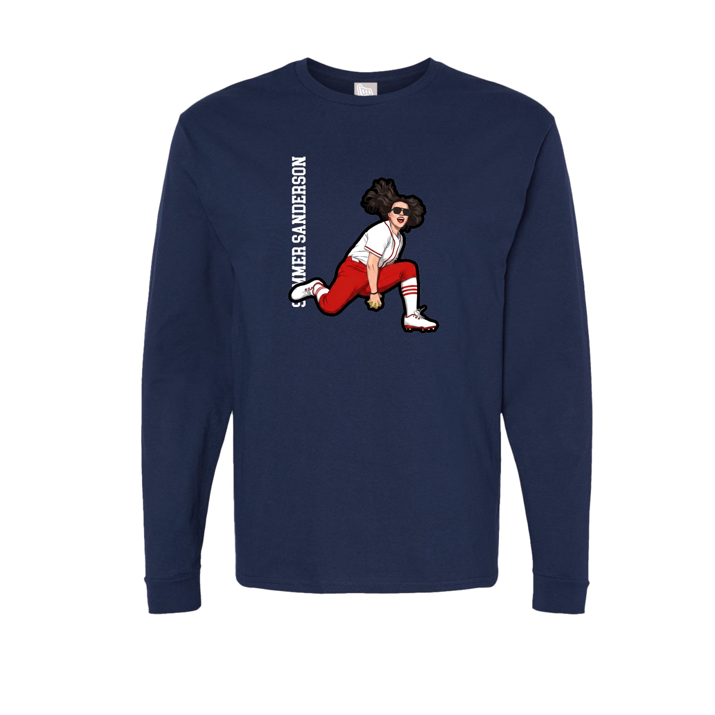Long Sleeve Tee — Name Vertical in Navy