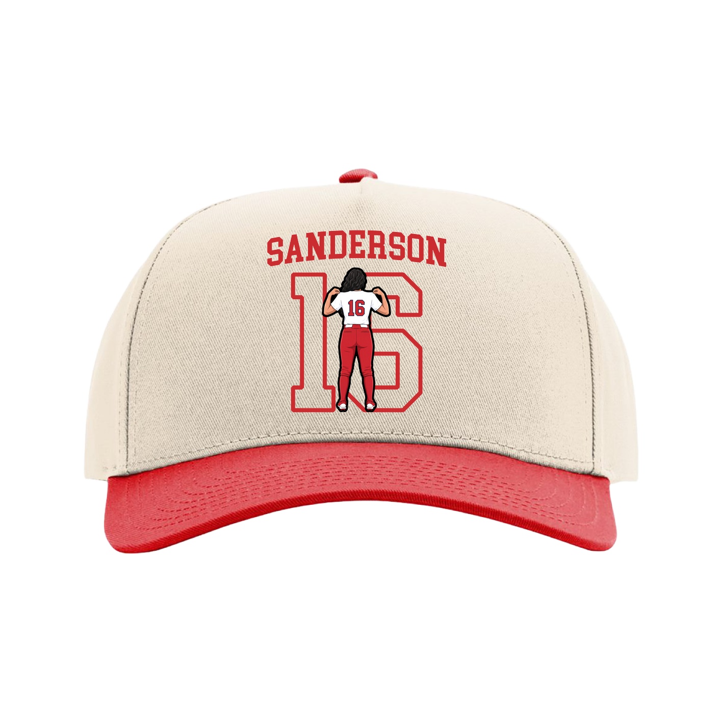 Full Fabric Five-Panel Champ Cap — Shirsey in Cream/Red