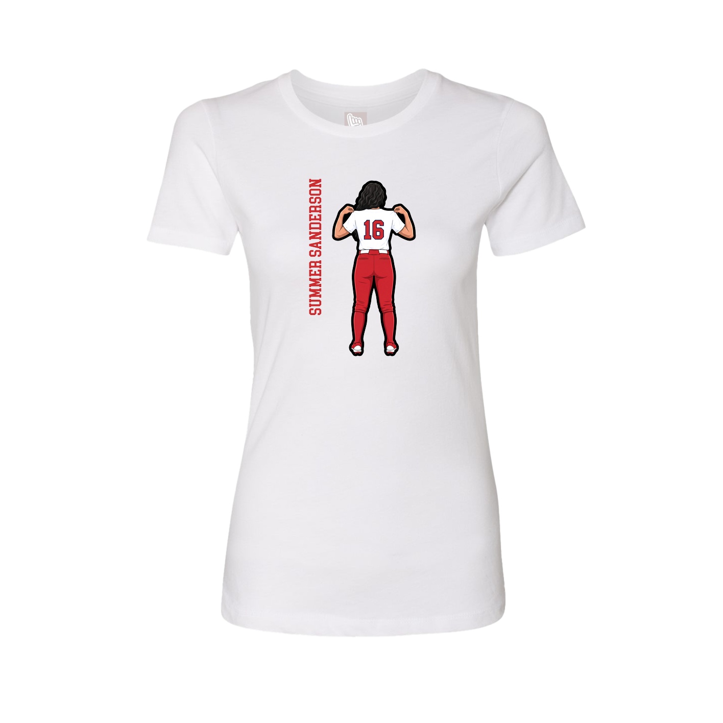 Womens Tee — Name Vertical in White