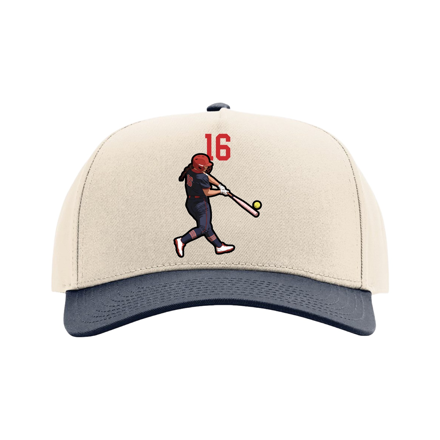 Full Fabric Five-Panel Champ Cap — Number Top in Cream/Navy