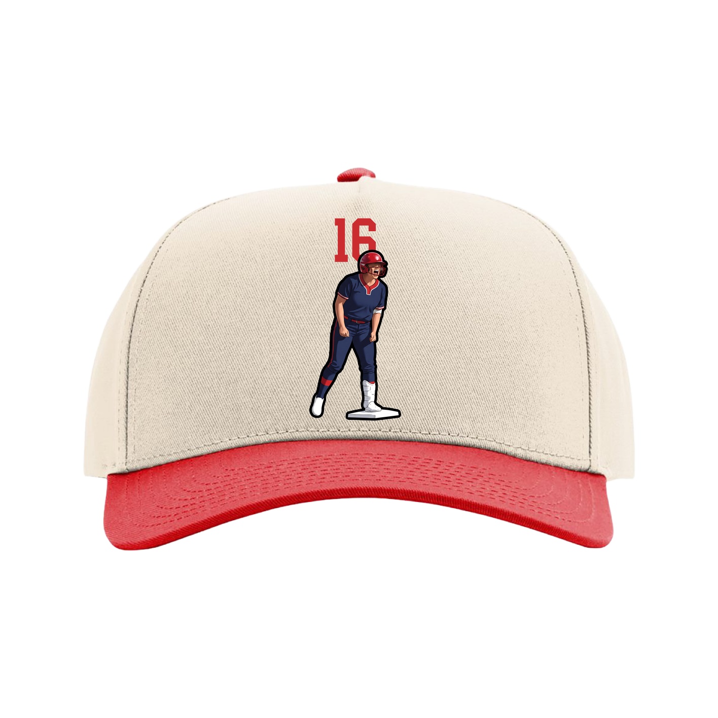 Full Fabric Five-Panel Champ Cap — Number Top in Cream/Red
