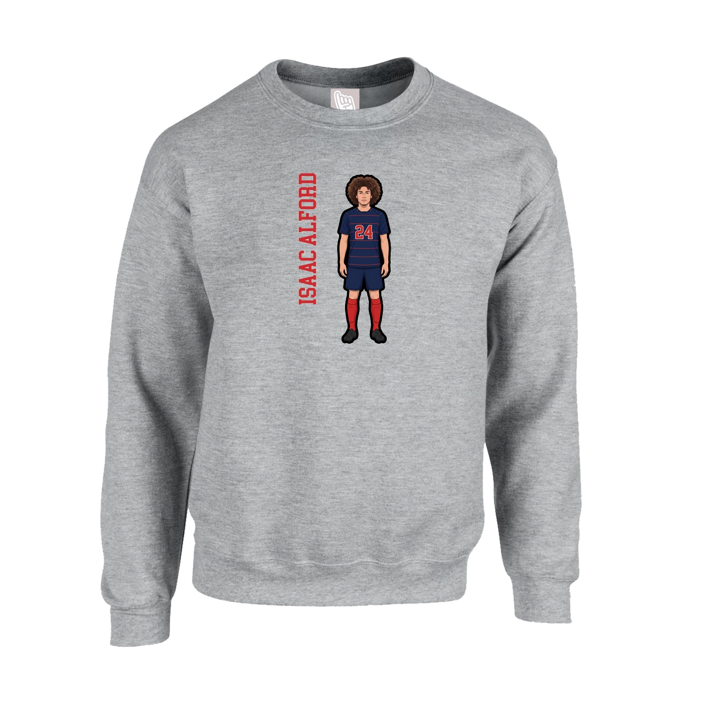 Fleece Crew — Name Vertical in Grey