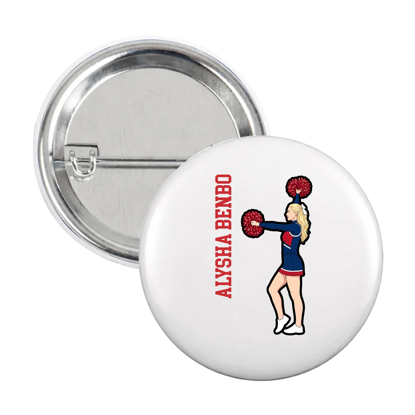 Game Day Button — Name Vertical in White