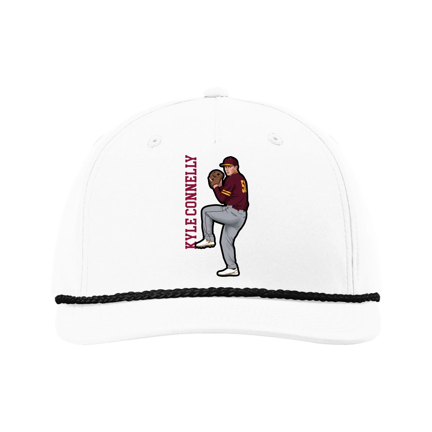 Five-Panel Classic Rope Cap — Name Vertical in White