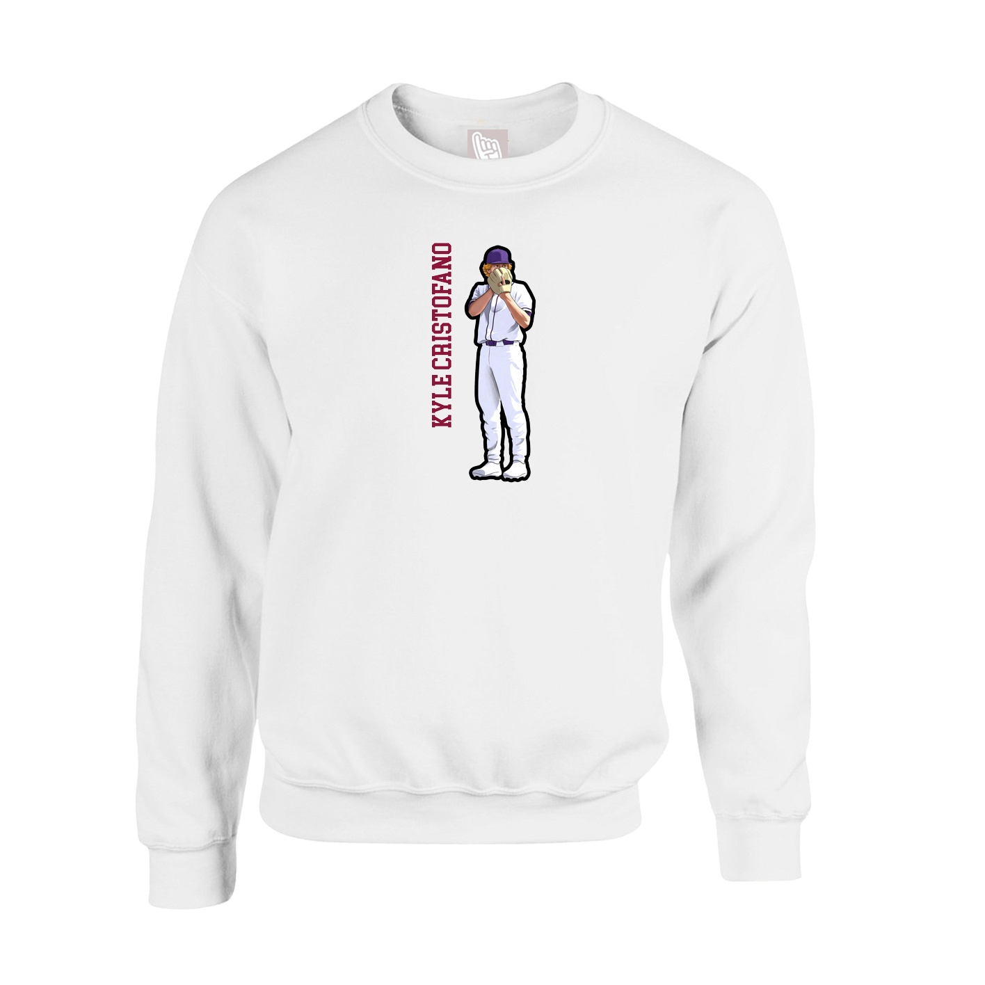 Fleece Crew — Name Vertical in White
