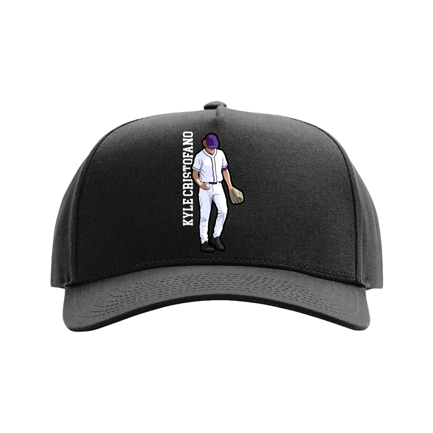Full Fabric Five-Panel Champ Cap — Name Vertical in Black
