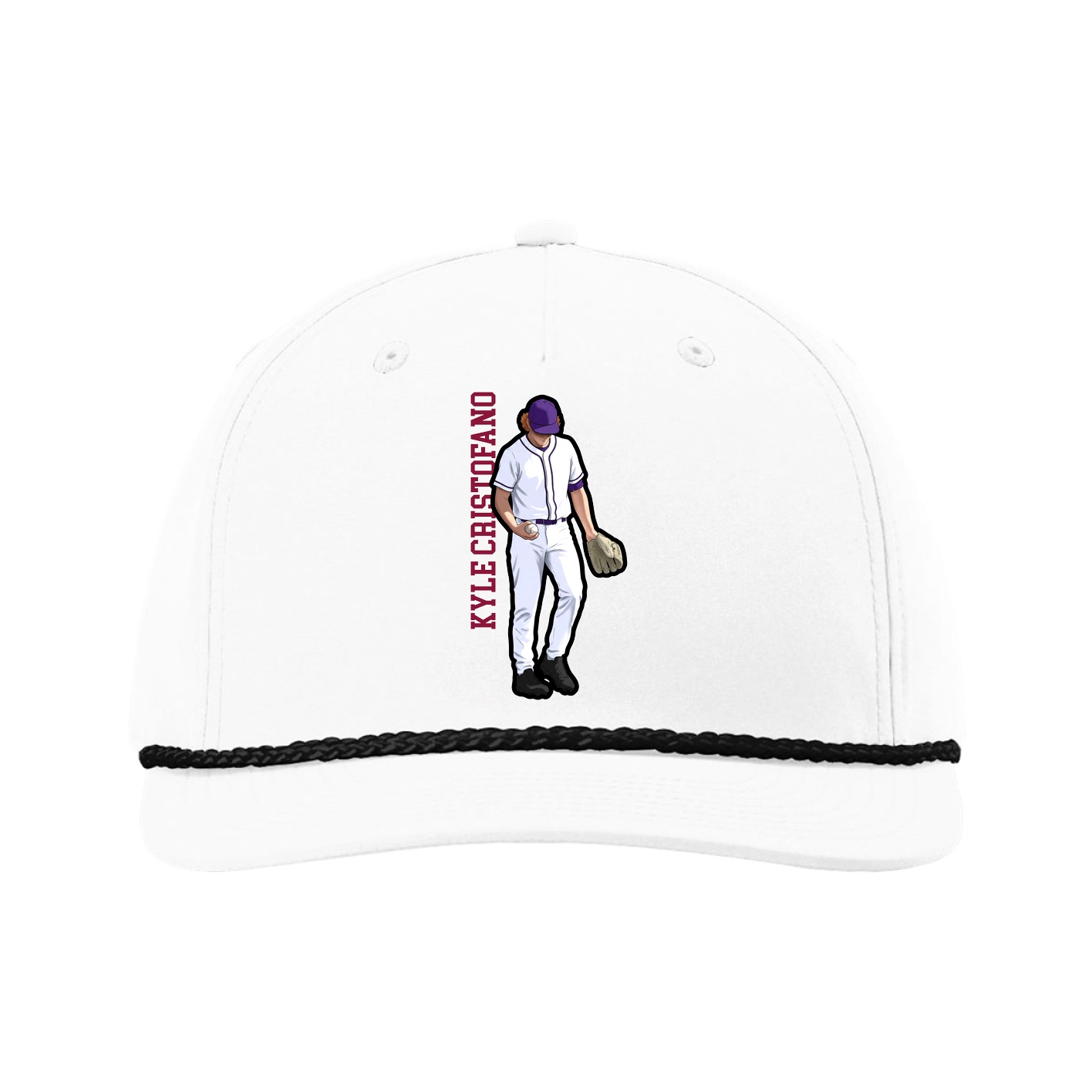 Five-Panel Classic Rope Cap — Name Vertical in White