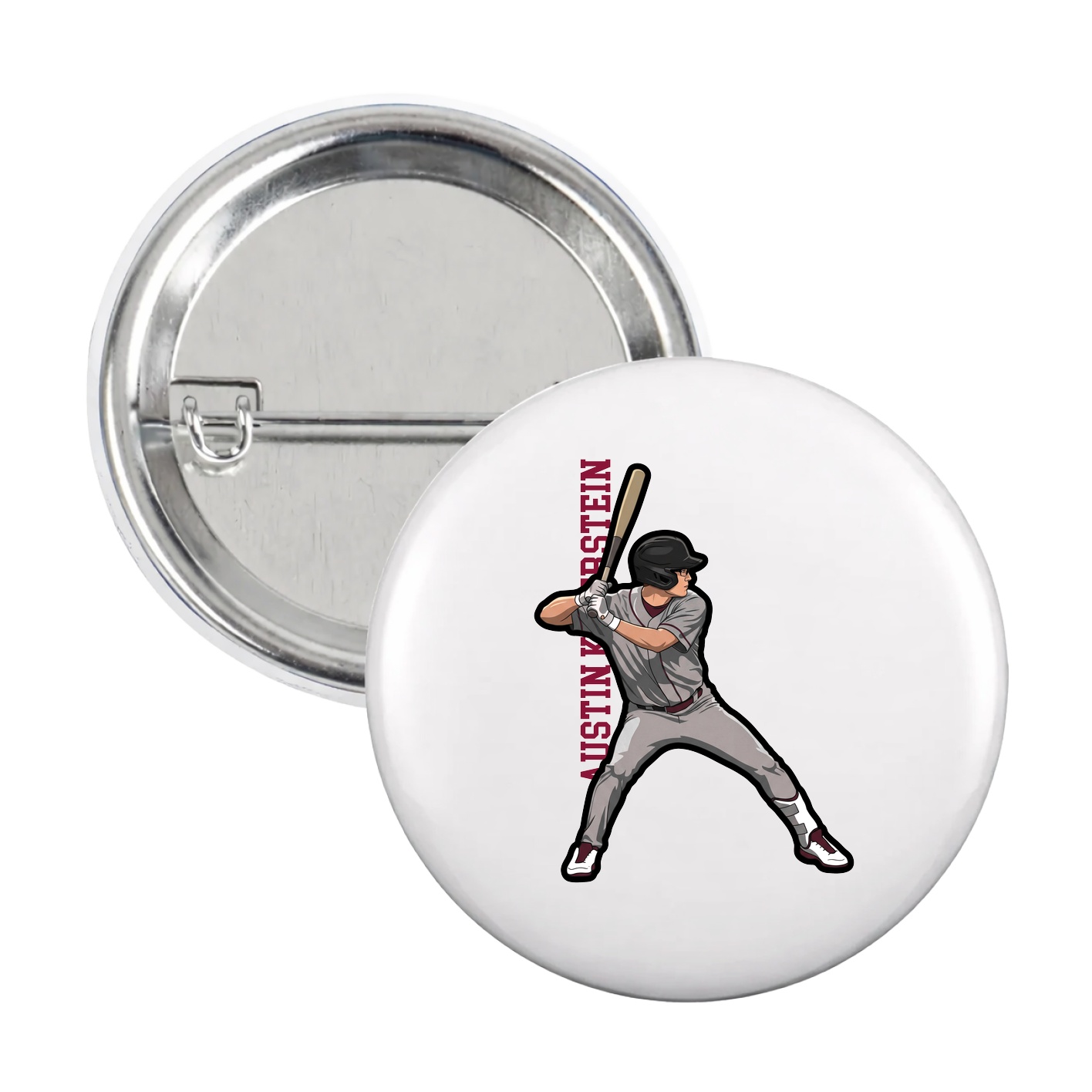 Game Day Button — Name Vertical in White
