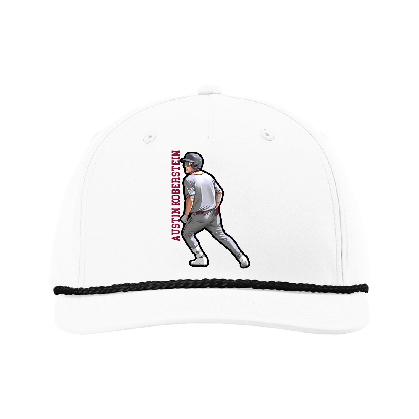 Five-Panel Classic Rope Cap — Name Vertical in White