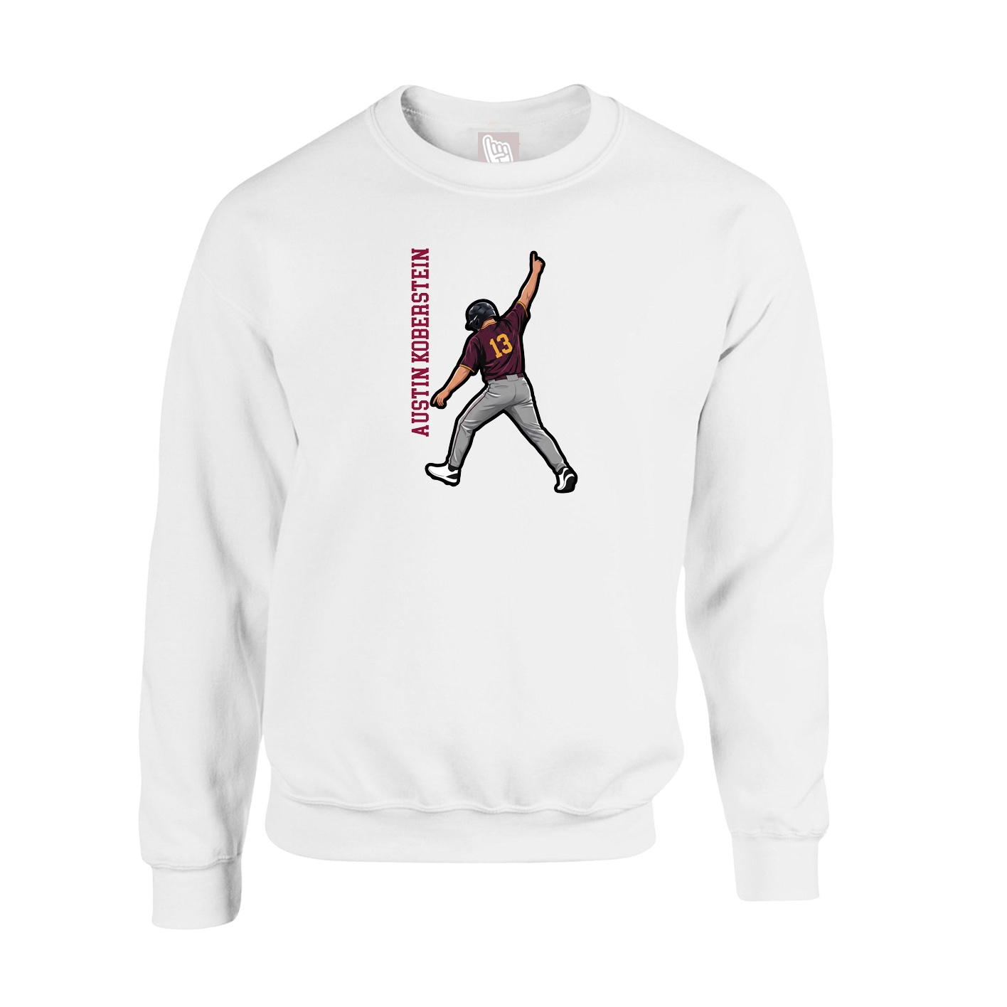 Fleece Crew — Name Vertical in White